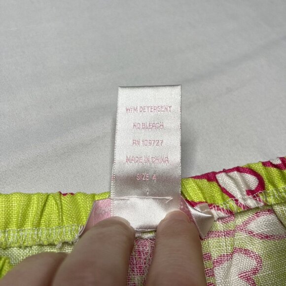 Greggy Girl 2 Pc Outfit Girls Lime Green Pink Linen Flare Top Pants Size 4 - Picture 6 of 9